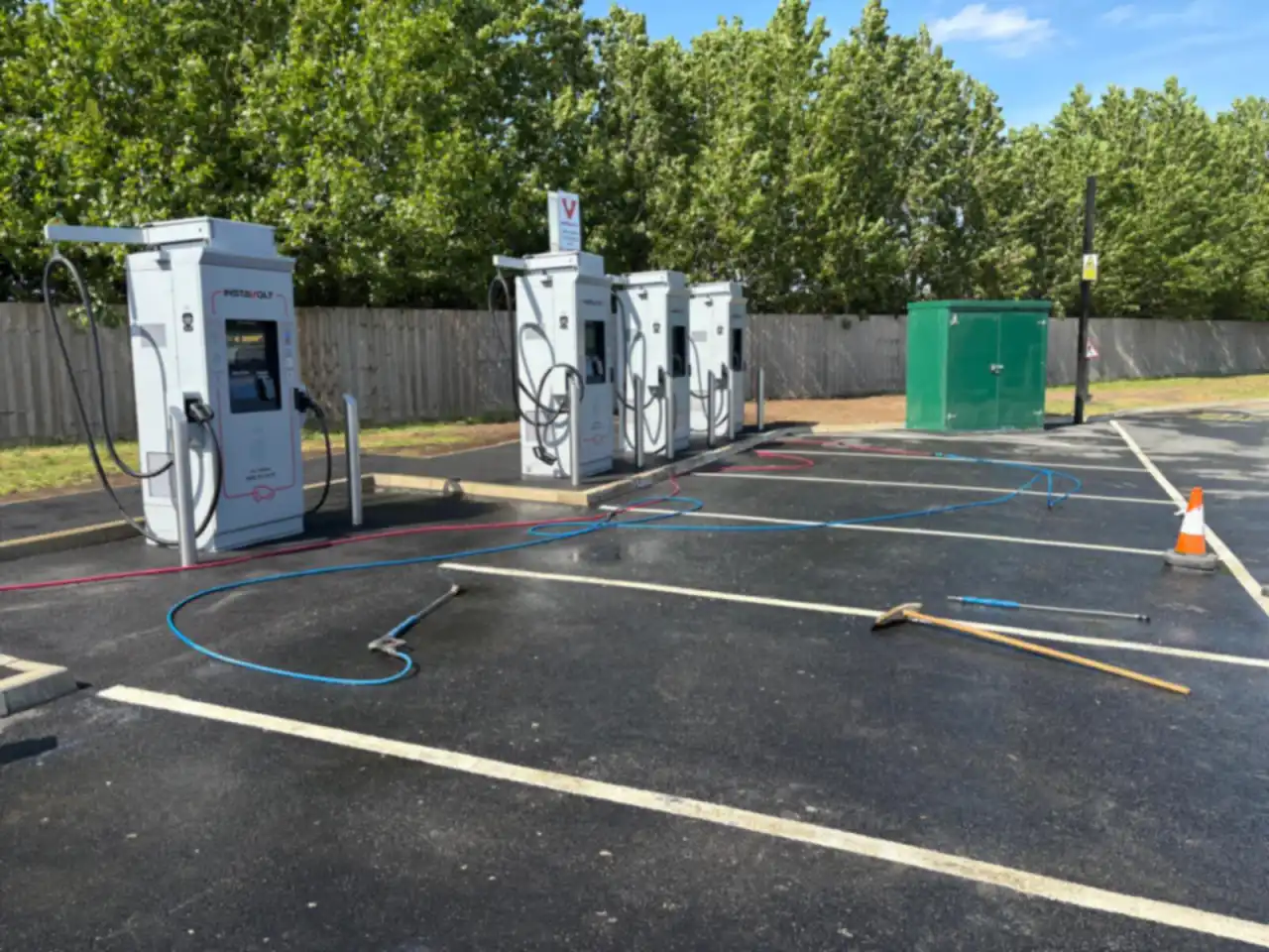 EV charging bays freshly cleaned and re-marked by Jet Clean