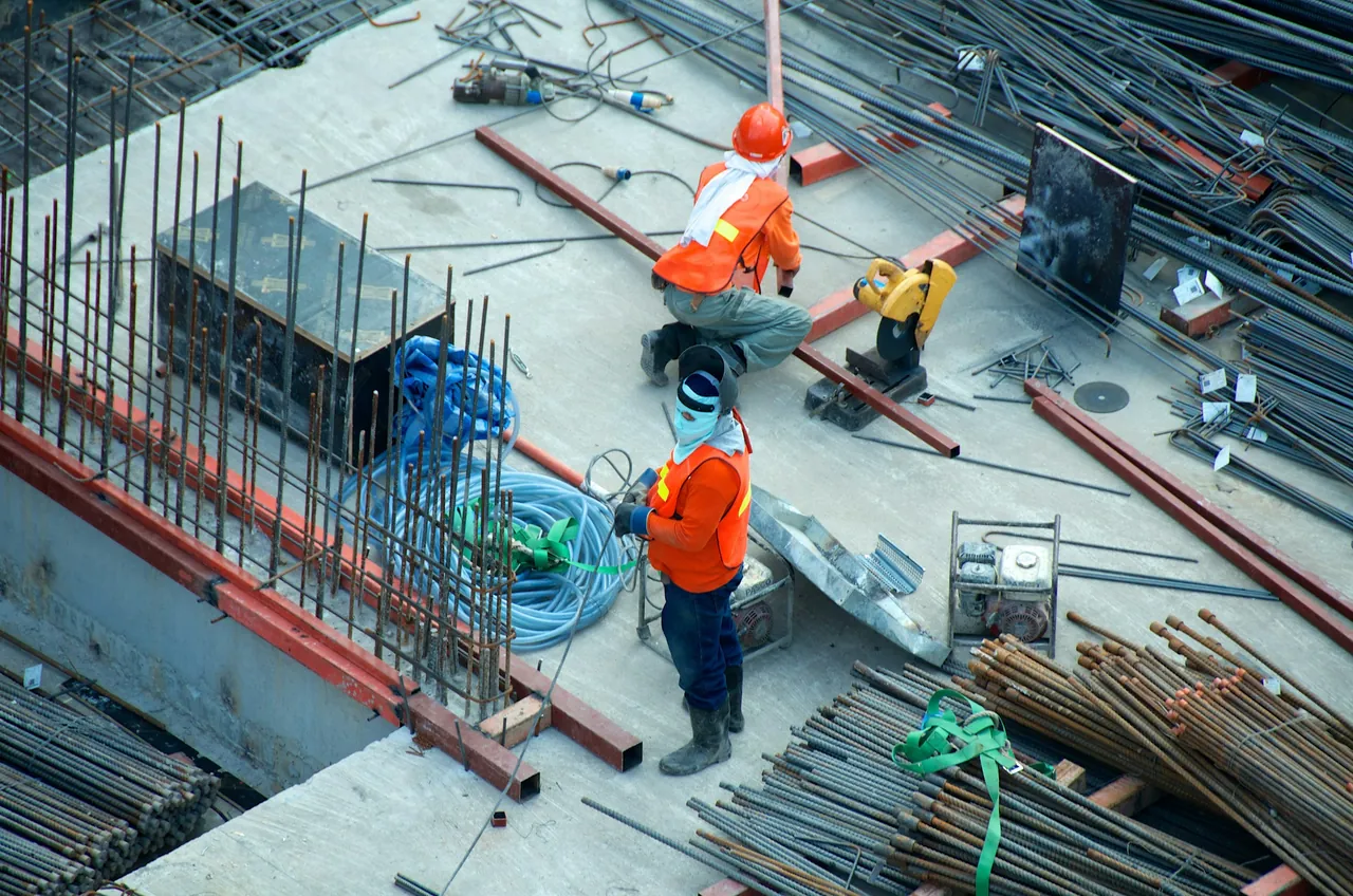 Construction workers on a commercial site during the build phase